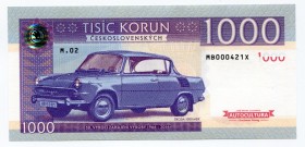 Czech Republic 1000 Korun 2016 Specimen "Škoda 1000 MBX"
Fantasy Banknote; Limited Edition; Made by Matej Gábriš; BUNC