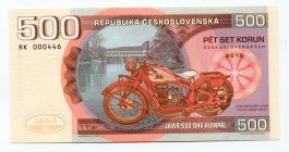 Czech Republic 500 Korun 2019 Specimen "JAWA 500 OHV RUMPÁL"
Fantasy Banknote; Limited Edition; Made by Matej Gábriš; BUNC