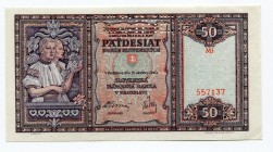 Slovakia 50 Korun 1940 Specimen
P# 9s; # Mf 557137; UNC