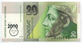 Slovakia 20 Korun 2000 Commemorative
P# 34; № A 00099845; UNC; "Millennium"