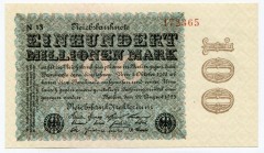 Germany - Weimar Republic 100 Millionen Mark 1923 
P# 107b; Grabowski DEU-119f; # 172365; UNC