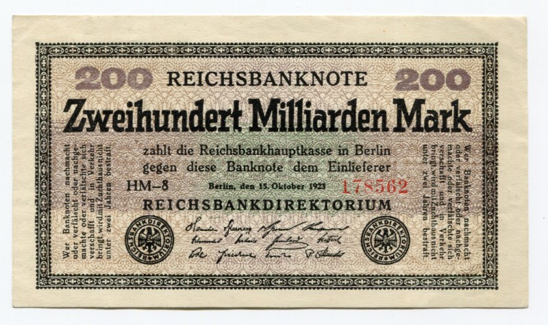 Germany - Weimar Republic 200 Milliarden Mark 1923 
P# 121d; Grabowski DEU-143g...