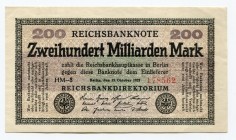 Germany - Weimar Republic 200 Milliarden Mark 1923 
P# 121d; Grabowski DEU-143g; # 178562; XF