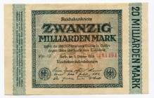 Germany - Weimar Republic 20 Milliarden Mark 1923 
P# 118g; Grabowski DEU-137g; # 161494; XF-AUNC