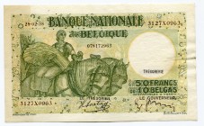 Belgium 20 Francs / 10 Belgas 1938 
P# 67; # 078172963; VF