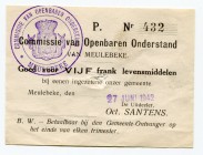Belgium West Flanders, Meulebeke 5 Francs 1942 
# 432; AUNC