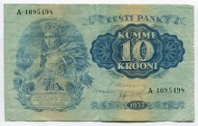 Estonia 10 Krooni 1937 
P# 67; № A4095498; Crispy; VF-XF