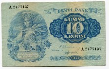 Estonia 10 Krooni 1937 
P# 67a; # A 2477137; XF