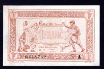 France 1 Franc 1917 Tresorerie Aux Armees
P# M2; Army treasury note. Series A. XF, rare in this condition.