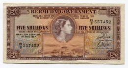 Bermuda 5 Shillings 1957 
P# 18b; # B/2 557452; VF-XF