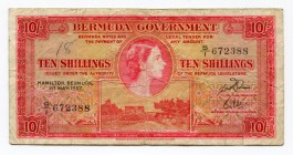 Bermuda 10 Shillings 1957 
P# 19b; # S/1 672388; F-VF