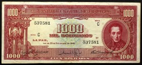 Bolivia 1000 Bolivianos 1945
P# 144; № C537581