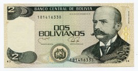 Bolivia 2 Bolivianos 1990 
P# 202b; UNC