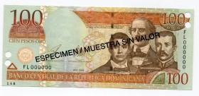 Dominican Republic 100 Peso 2003 Specimen
P# 171s3; UNC