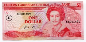 East Caribbean States Anguilla 1 Dollar 1988 (ND)
P#17u; Suffix Letter V, Overprint: U in circle = Anguilla; UNC