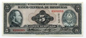 Honduras 5 Lempiras 1972 
P# 56b; UNC