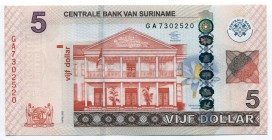 Suriname 5 Dollars 2012 
P# 162b; № GA7302520; UNC