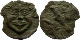Ancient Greece Olbia Ass 430 - 410 BC
Cast Æ. 56,36 g; Obv: Facing gorgoneion. Rev: Sea eagle flying right, wings spread, holding in its talons a dol...