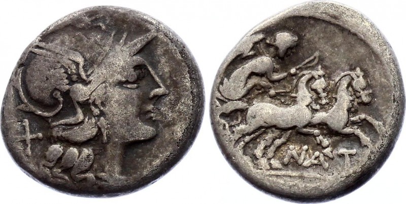 Roman Republic Denarius 155 BC Pinarius Natta
Obv: X - Roma right, X behind. Re...