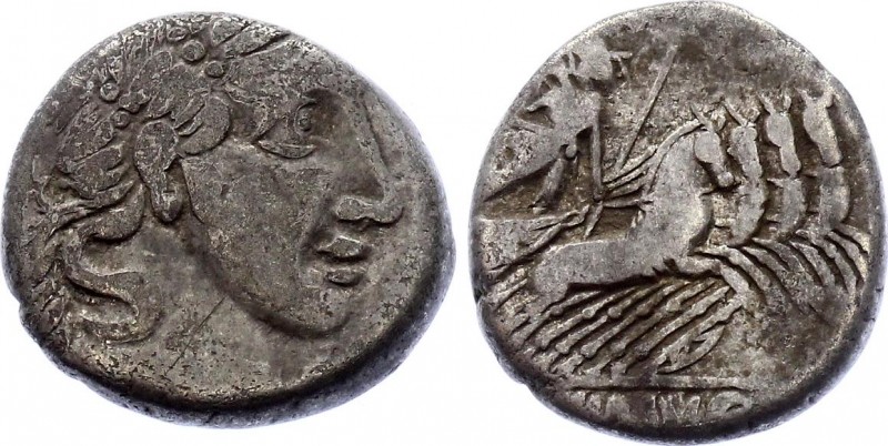 Roman Republic Denarius 150 - 110 BC
Rome. AR Denarius. Obv: Apollo. Rev: Victo...