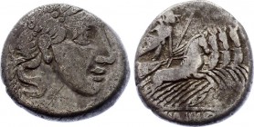 Roman Republic Denarius 150 - 110 BC
Rome. AR Denarius. Obv: Apollo. Rev: Victory in biga.