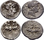 Roman Republic 2 x Denarius 136 BC C. Servilius M.F
Obv: Winged, helmeted head of Roma right, surmounted by head of an eagle, wreath & * behind, ROMA...