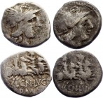Roman Republic 2 x Denarius 136 BC CN Lucretius
Obv: Helmeted head of Roma right,behind TRIO,below,X. Rev: The Dioscuri galloping right,below,CN,LVCR...