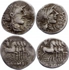 Roman Republic 2 x Denarius 116 - 115 BC
Obv: ROMA; helmeted head of Roma to the right, curl on left shoulder; X behind. Rev: CN DOMI; Jupiter drivin...