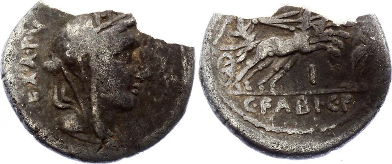 Roman Republic Denarius 102 BC C. Fabius C.F
Obv: Veiled bust of Cybele r., wea...