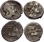 Roman Republic 2 x Denarius 87 BC L. Rubrius Dossenus
Obv: Veiled head of Juno right, sceptre and DOS behind. Rev: Triumphal chariot right, small Vic...