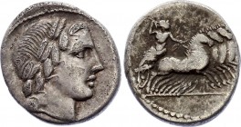 Roman Republic Denarius 86 BC Anonymous
Obv: Laureate head of Apollo right, thunderbolt below. Rev: Jupiter in quadriga right. RSC.Anon.226. Cr.350A/...