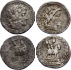 Roman Republic 2 x Denarius 85 BC Mn. Fonteius C.F
Obv: Laureate head of Apollo right; Roma monogram below chin; thunderbolt below head; MN·FONTEI C·...