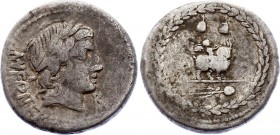 Roman Republic Denarius 85 BC Mn. Fonteius C.F
Obv: Laureate head of Apollo right; Roma monogram below chin; thunderbolt below head; MN·FONTEI C·F (M...