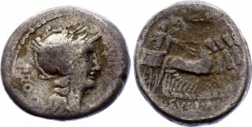 Roman Republic Denarius 82 BC L. Sulla and L. Manlius Torquatus
Military mint moving with Sulla. Obv: Helmeted head of Roma right; L. MANLI to right,...