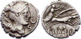 Roman Republic Denarius 79 BC Claudius
Ti. Claudius Ti.F. Ap.N; Obv: Draped bust of Diana r., with bow and quiver over shoulder; before, S C. Rev. Vi...