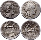 Roman Republic 2 x Denarius 77 BC L. Rutilius Flaccus
Obv: FLAC Helmeted head of Roma to right. Rev: L · RVTILI Victory driving biga to right, holdin...