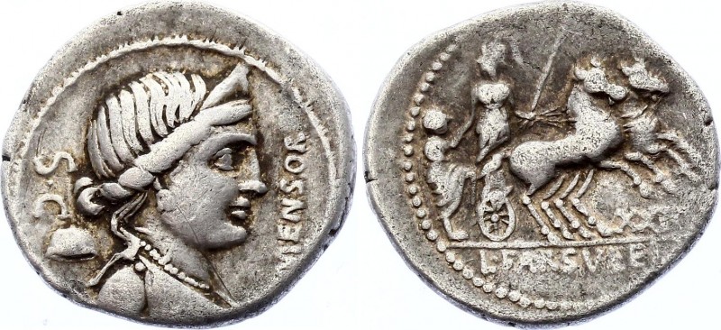 Roman Republic Denarius 75 BC L. Farsuleius Mensor
Obv: Bust of Libertas r., we...