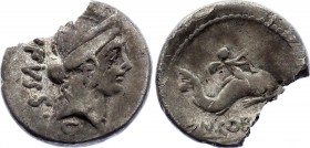 Roman Republic Denarius 46 BC Mn. Cordius Rufus
Obv: RVFVS SC, diademed head of Venus right. Rev: Cupid riding bridled dolphin right, holding reins w...