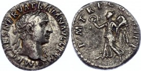Roman Empire Denarius 100 AD Trajan Victory
2,31 g;Obv: Obv: IMPCAESNERVATRAIANAVGGERM - Laureate head right. Rev: PMTRPCOSIIIIPP - Victory standing,...