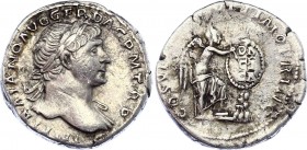 Roman Empire Denarius 103 - 111 AD Trajan Dacia
3,02 g; Obv: IMP TRAIANO AVG GER DAC P M T R P, laruate bust of Trajan right. Rev: COS V P P S P Q R ...