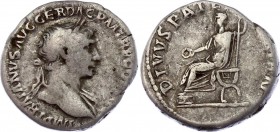 Roman Empire Denarius 112 - 114 AD Trajan
3,08 g; Obv: IMPTRAIANOAVGGERDACPMTRPCOSVIPP - Laureate, draped bust right left shoulder.Rev: DIVVSPATERTRA...
