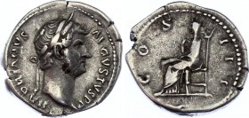 Roman Empire Denarius 138 AD Hadrian Puditia
3,20 g; Obv: HADRIANVSAVGVSTVSPP - Laureate head right. Rev: COSIII - Pudicitia seated left. Ref: RIC 34...