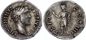 Roman Empire Denarius 145 AD Antoninus Piu, Virtus
3,10. Obv: ANTONINVSAVGPIVSPP - Laureate head right. Rev: TRPOTCOSIIII - Virtus standing left, hol...