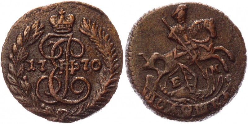 Russia Polushka 1770 ЕМ
Bit# 750; Copper 3,36 g.; Yekaterinburgh mint; Ribbed e...