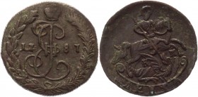 Russia Denga 1787 КМ
Bit# 826; 0,85 Rouble by Petrov; Copper 3,67 g.; Suzun mint; Edge - rope; Coin from an old collection; Natural patina; Pleasant ...