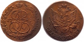 Russia 5 Kopeks 1783 КМ
Bit# 785; 0,5 Rouble by Petrov; Copper 51,7 g.; Suzun mint; Edge - rope; Coin from an old collection; Natural patina and colo...