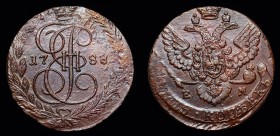Russia 5 Kopeks 1788 EM
Bit# 642; Type 1789-1796; Copper 52.23g