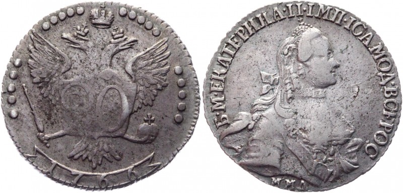 Russia 20 Kopeks 1766 ММД
Bit# 153; Silver 4,80g.; XF