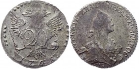 Russia 20 Kopeks 1768 СПБ TI
Bit# 375; Conros# 1400; 1 Rouble by Petrov; Silver 4,4g.; Edge - rope in the right; SPB Mint; Worthy collectible sample;...