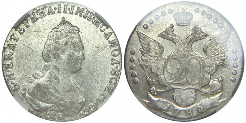 Russia 20 Kopeks 1785 СПБ NNR AU58
Bit# 399 ; Silver